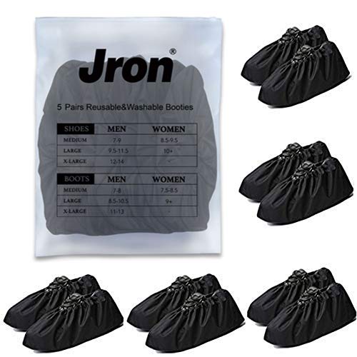 Jron 5 Pairs Premium Reusable Washable Shoe Cover Boot Covers for Contractors (5 Pairs | US 12-14 For Shoes/US 11-13 For Boots, Black) - color: Black, size: 5 Pairs | US 12-14 For Shoes / US 11-13 For Boots