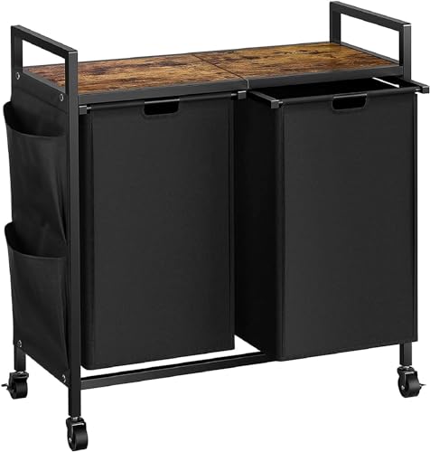 WOWLIVE Double Laundry Hamper with Wheels, Rolling Laundry Basket Organizer - color: Black, size: 110l (30.0 x 13 x 32 Inches)