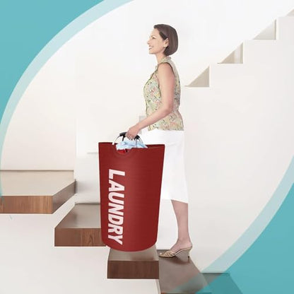 Vivicreate 115L Large Laundry Basket, Tall Collapsible Laundry Hamper with Aluminum Handles, Foldable Freestanding Clothes Storage Bin for Bedroom, Dorm, Bathroom (RED) - color: RED
