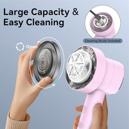 Rechargeable Fabric Shaver, 6-Leaf Blades, LED Display, 3 Speeds - color: Pink