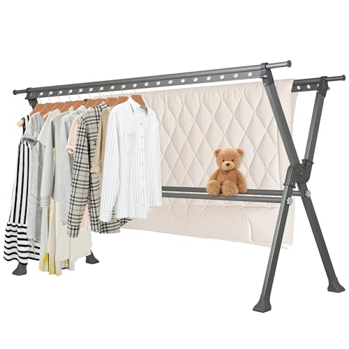 50.3-91.3 Inches Clothes Drying Rack, Aluminum Alloy Clothes Drying Rack, Adjustable Length Foldable Laundry Rack with Strong Anti - Slip & Load - Bearing, Suitable for Indoor Balconies - color: Four-bar Hanger
