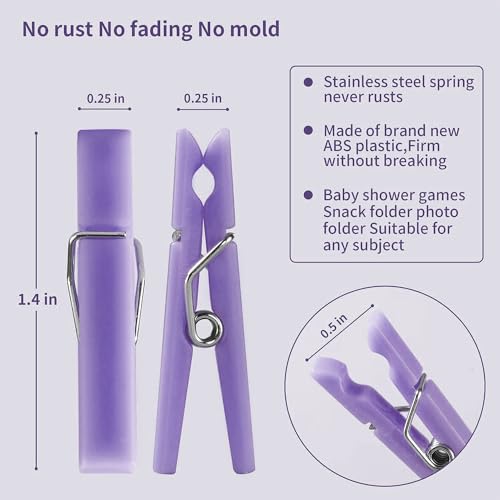 60Pcs Mini Clothespins for Baby Shower Games Purple Clothes Pins 1.4 Inch - color: Purple