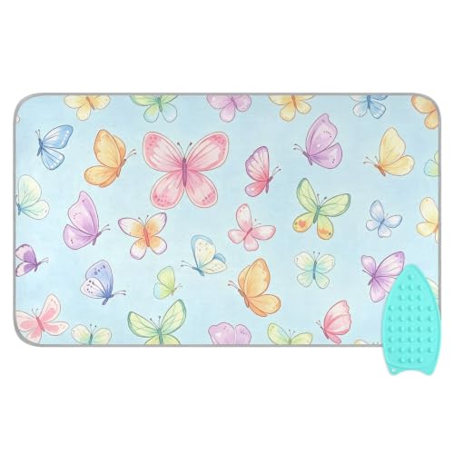 Ironing Mat Portable Ironing Pad Ironing Blanket for Table Top Heat Resistance Double-Side Using Travel Large 47.2 x 27.6 Inch Foldable Lightweight Colorful Butterfly - color: Colorful Butterfly