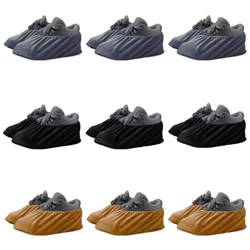 9 Pairs Reusable Shoe Covers for Indoors,Washable Shoe Covers Bowling Shoe Covers Reusable,Non Slip Shoe Covers Foot Service for Indoor Household Office Laboratory 12inch (3Black+3Grey+3Brown) - color: 3black+3grey+3brown