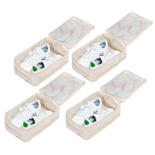 Travel Shoe Bags, Foldable Waterproof Shoe Pouches Organizer-Double Layer (4 Cream Shoe Bag) - color: Cream, size: 4 Packs