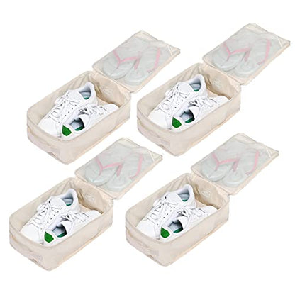 Travel Shoe Bags, Foldable Waterproof Shoe Pouches Organizer-Double Layer (4 Cream Shoe Bag) - color: Cream, size: 4 Packs