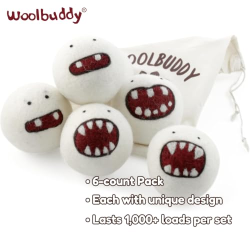 Woolbuddy Monster Dryer Balls 6 PCS Natural Handmade Wool Balls for Laundry