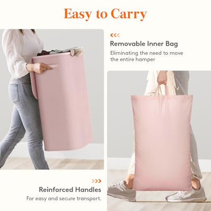 Lifewit 105L Large Laundry Hamper with Lid, Removable Inner Bag, Pink - color: Pink, size: 105L
