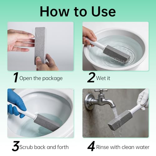 Pumice Stone for Toilet Cleaning, 3 Pack Pumice Stone Toilet Bowl Cleaner, Cleaning Hard Water Rings, Limescale, Calcium Buildup, with Extra Long Handle, Ideal for Toilets and Bathroom