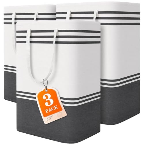 TranquilRelax 3-Pack Laundry Basket, Laundry Hamper, Grey-75L - color: Grey, size: 75L