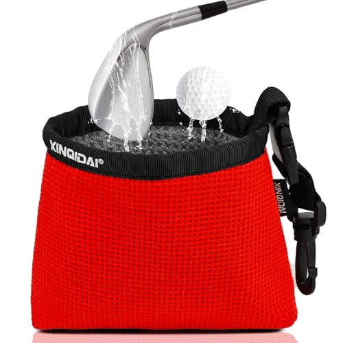 Waterproof Golf Club Cleaner Bag and Golf Ball Washer with Clip, Red - color: Red