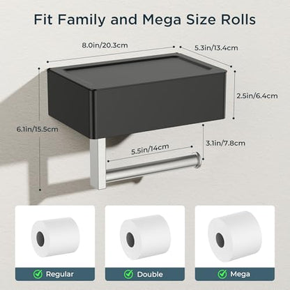 FORIOUS Toilet Paper Holder with Shelf, Wall-Mounted Modern Wipes Dispenser - color: Black & Brushed Nickel, size: Big 1 Pack-8" (L)