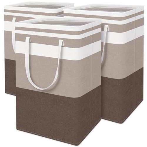 BlissTotes 3-Pack Laundry Basket, Collapsible Laundry Hamper, Khaki, 75L - color: Khaki, size: 75L