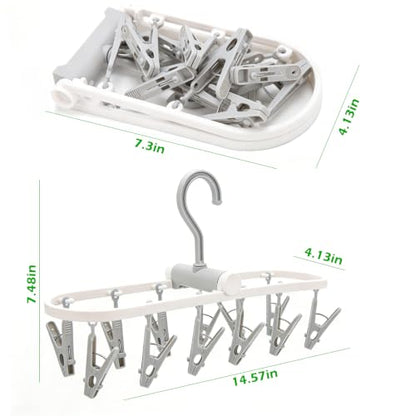 Folding Clothes Drying Rack with 12 Clips, 360° Rotatable Portable Clip