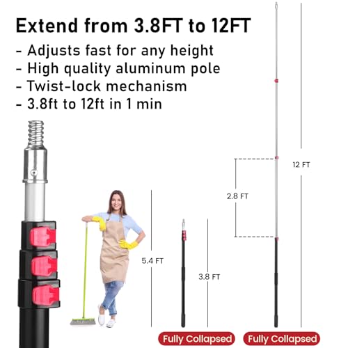 12FT Telescoping Extension Pole - Heavy-Duty Aluminum Paint Roller Pole - size: 12ft pole1