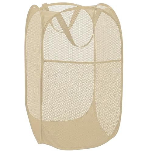 BATTOO Deluxe Strong Mesh Pop up Laundry Hamper Basket with Side Pocket for Laundry Room, Bathroom, Kids Room, College Dorm or Travel Beige - color: Beige