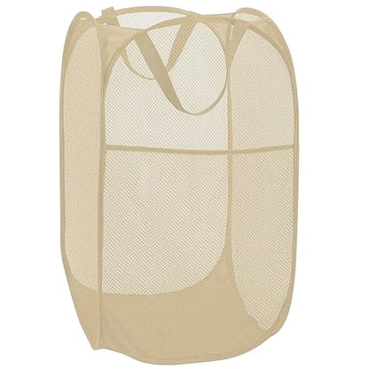 BATTOO Deluxe Strong Mesh Pop up Laundry Hamper Basket with Side Pocket for Laundry Room, Bathroom, Kids Room, College Dorm or Travel Beige - color: Beige