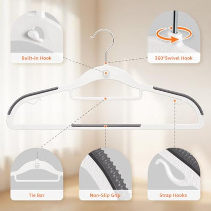 Yolife Cascading Plastic Clothes Hangers 10 Pack with Inner Hook for Vertical Storage, Slim Space Saving Hangers with Non-Slip Pads, 360° Swivel Metal Hook, Versatile, White & Gray - color: White & Gray