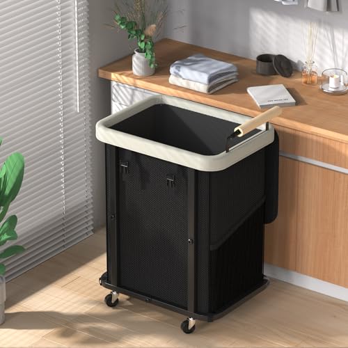 Laundry Hamper with Lid,150L Rolling Laundry Basket with Wheels & Handle - color: Black Gray, size: 1 Section