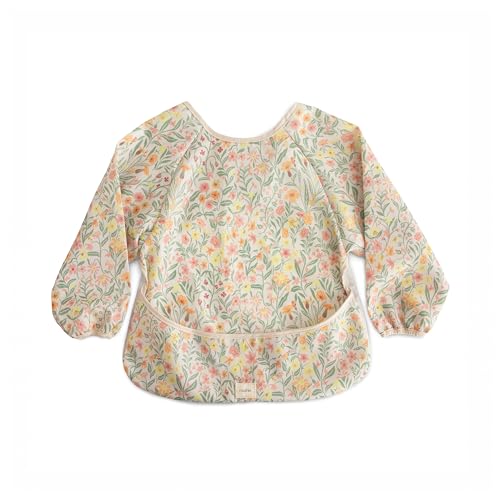 mushie Long Sleeve Baby Bib | Water Resistant Adjustable Fit - color: Pastel Blooms