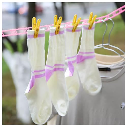Windproof Travel Clothesline 2pcs, 16m Plastic Portable Washing Line Travel Laundry Line with 2 Hooks, Portable Fence Style Non Slip Clothes Line Ropes Outdoor Clothesline (Pink)