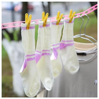 Windproof Travel Clothesline 2pcs, 16m Plastic Portable Washing Line Travel Laundry Line with 2 Hooks, Portable Fence Style Non Slip Clothes Line Ropes Outdoor Clothesline (Pink)