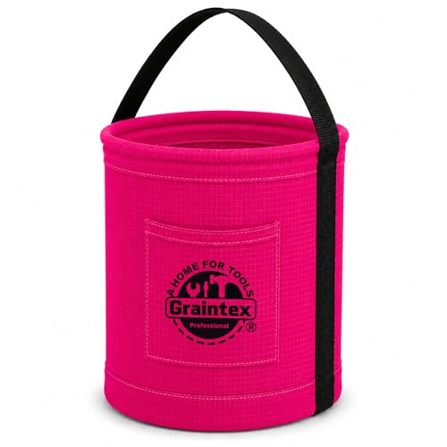 Graintex Canvas Utility Bucket 12"x15", Round Tool Bucket, Reinforced Base & Carry Handle, Ripstop Canvas, Multi-Purpose Bag for Jobsite, Gardening, Home Use, Ideal for Tool Storage Solutions - color: Pink