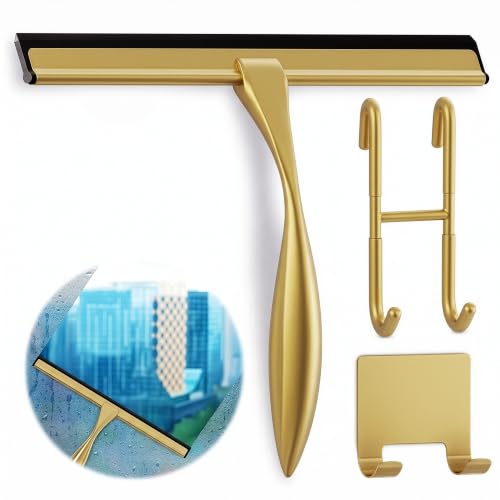 Stainless Steel Shower Squeegee, Glass, Silicone, 12 Inch (Gold) - color: Gold, size: 12 Inch