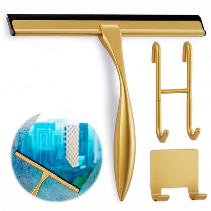 Stainless Steel Shower Squeegee, Glass, Silicone, 12 Inch (Gold) - color: Gold, size: 12 Inch