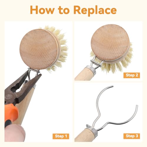 12pcs Dish Brush with Wooden Handle Natural Kitchen Brush Washing Scrubber