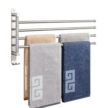 NearMoon Swivel Towel Rack, 19.5" Thicken 304 Stainless Steel 4-Arm Towel Bar, Space Saving Wall Mounted Towel Holder with Hook, Rustproof Swing Out Towel Hanger for Bathroom, Kitchen (Brushed Nickel) - color: Brushed Nickel, size: 19.5 Inch-Round