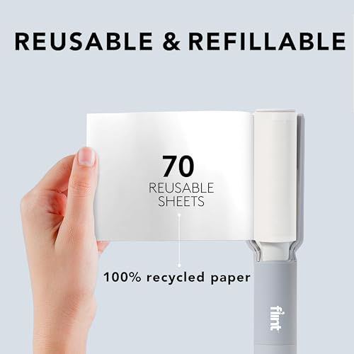 Flint Plus Retractable Lint Remover & Pet Hair Roller for Clothes – Refillable & Reusable Lint Roller with 70 Extra Sticky Tear-Off Sheets – Value Pack, Light Grey - style: Gray - 70 Sheets