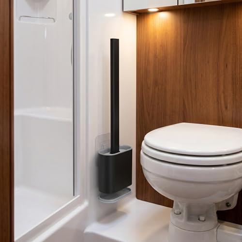 RV Toilet Brush, Black Toilet Brush Silicone Won't Damage Toilets, Wall Mounted Toilet Brush-Anti-Roll, Anti-Drip Design, Suitable for RV Travel Trailers and Campers, rv Must Haves - color: Black-2