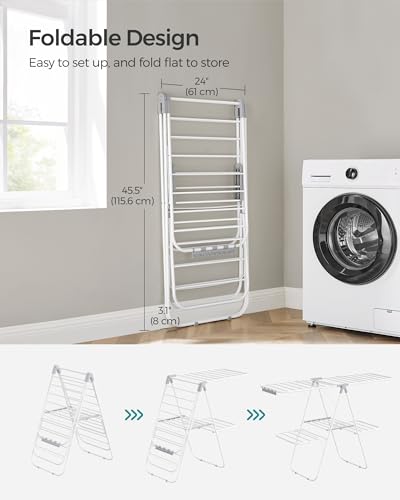 SONGMICS Clothes Drying Rack, Foldable 2-Level Stee Laundry Drying Rack - color: White + Gray, size: 2 Tiers（22"d x 61.8"w x 64.3''h )