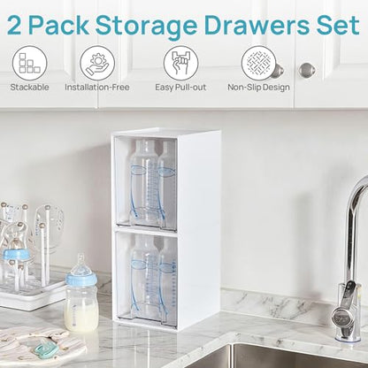 Vtopmart White Stackable Storage Drawers, 2 Pack Tall Organizers - style: 2pack High White