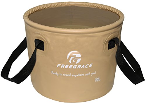 Freegrace Collapsible Water Bucket 10L Portable Camping Sink and Wash Basin - color: Khaki, size: 10L