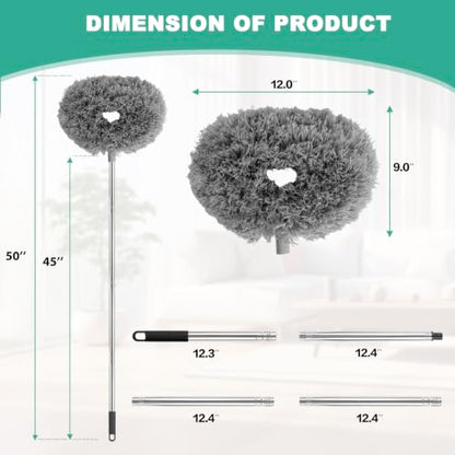 Ceiling Fan Cleaner Duster Reusable Microfiber Ceiling Fan Blade Cleaner Removable Duster with Extension Pole Adjusts 13 to 49.7 Inch for Cleaning Walls Bookshelves Furniture Door Window Top (Gray) - color: Gray