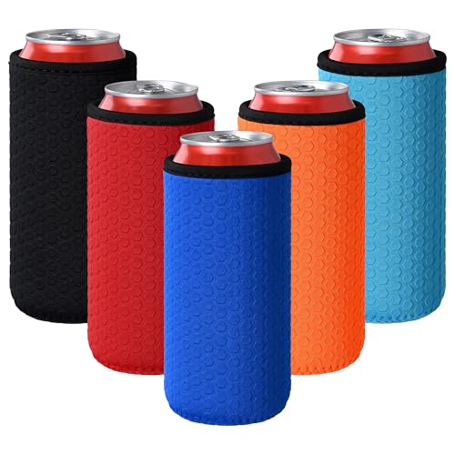 5 Pcs 16oz Insulated Can Sleeve, Reusable Big Can Cooler Sleeves, Non-slip Neoprene Beer Bottle Cover Holder for 16oz Standard Can Soda and Beer (Colorful1) - color: 16oz Colorful1