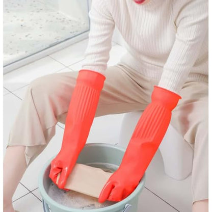 Long Plush Rubber Household Red Cleaning Gloves