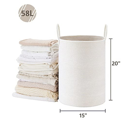 VIPOSCO 58L Tall Woven Laundry Basket Hamper, White - color: White, size: 58L