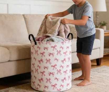 Essme Kids Laundry Basket,Pink Hamper Waterproof Storage Bin for Girls, Pink Hamper,Gift Baskets(Pink Bowknot) - color: Pink Bowknot
