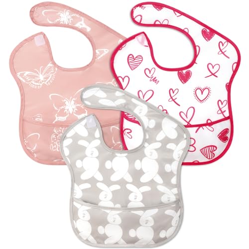 Accmor Baby Bibs for Eating, Waterproof Mess Proof Baby Toddler Bibs, Apron Smock Feeding Bibs for Girls Boys - color: 3pcs-butterfly, Heart-shaped, Rabbit