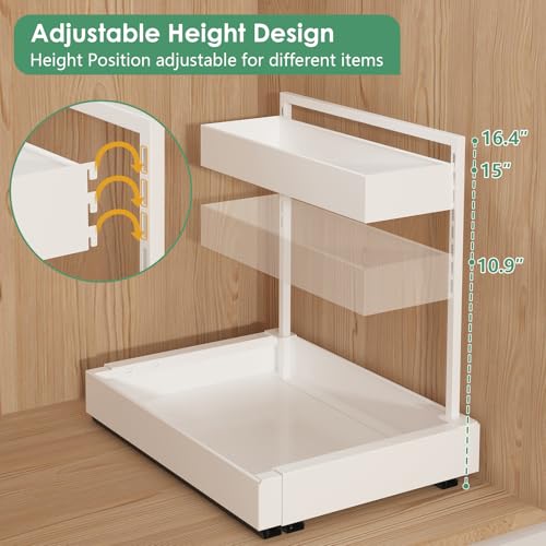 REALINN Expandable Under Sink Organizer with 6-Level Height Adjustment - color: White, size: 2 Pack