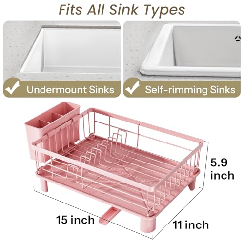 SNTD Dish Drying Rack for Small Kitchen Counter, 11" W x 15" L, Pink - color: Pink, size: 11" W x 15" L