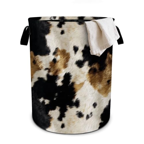 Cow Print Laundry Basket Collapsible Oxford Cloth Fabric Hamper,Tote Bag Portable Storage Bin for Bedroom Bathroom Laundry Room 19.6x15.7 Inch - color: Cow Print