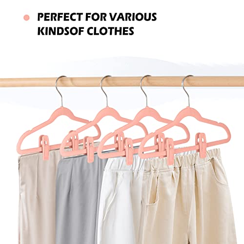 Tinfol Pink Velvet Hanger Clips Pack of 24, Pants Velvet Clips, Premium Large Opening Clothes Pin, Strong Finger Flocked Clip Perfect for Use with Slim-line Clothes Velvet Hangers - color: Pink, size: 24PC