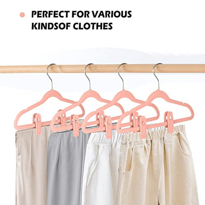 Tinfol Pink Velvet Hanger Clips Pack of 24, Pants Velvet Clips, Premium Large Opening Clothes Pin, Strong Finger Flocked Clip Perfect for Use with Slim-line Clothes Velvet Hangers - color: Pink, size: 24PC