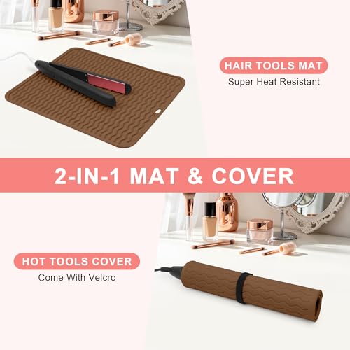 Oversize Silicone Heat Resistant Mat for Hair Tools - color: Brown