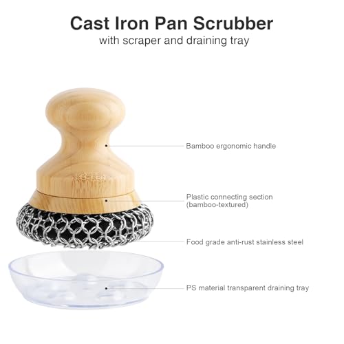 Scrubber for Cast Iron Pan, Pot Cleaner with 2 Scrapers,Chain Mail Cleaning Brush for Dishes, Pots, Pans, Griddles, Grills(Large Chain Mail) - size: Large Chain Mail
