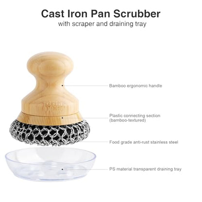 Scrubber for Cast Iron Pan, Pot Cleaner with 2 Scrapers,Chain Mail Cleaning Brush for Dishes, Pots, Pans, Griddles, Grills(Large Chain Mail) - size: Large Chain Mail